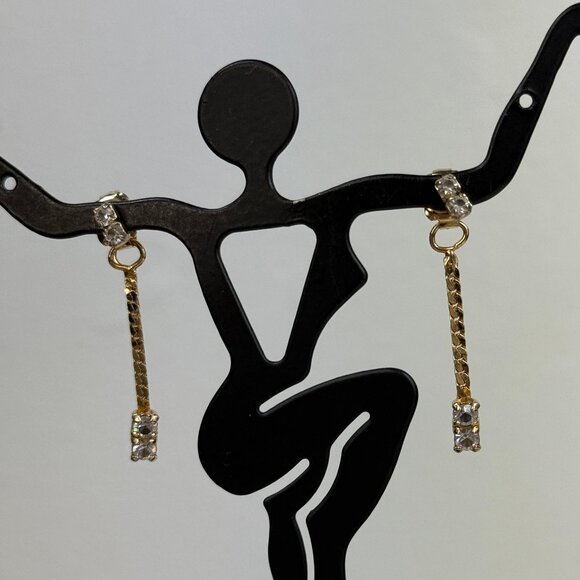 Vintage Signed Avon Rhinestone Stud w/ Chain Rhinestone Dangle 1" Drop - Picture 1 of 8